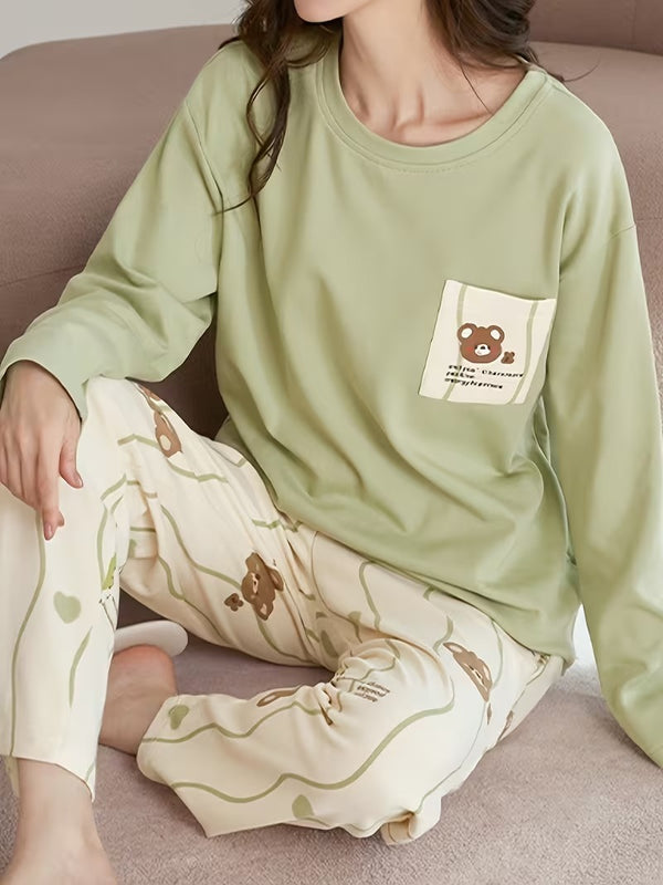 Green Bear Design Night Suit – Premium Soft Fabric for Girls & Women