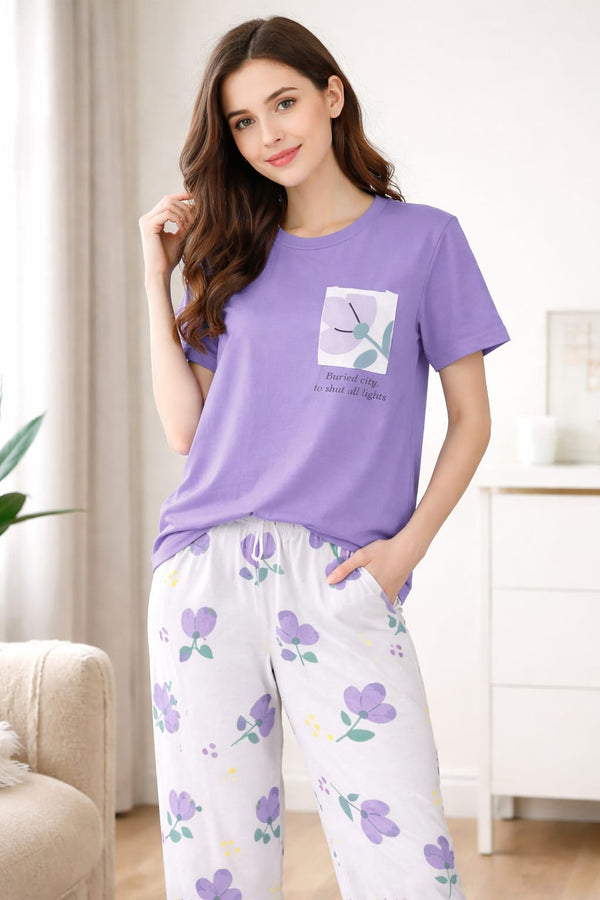 Purple Pocket Design Night Dress for Women – Cotton Fabric Comfortable Sleepwear
