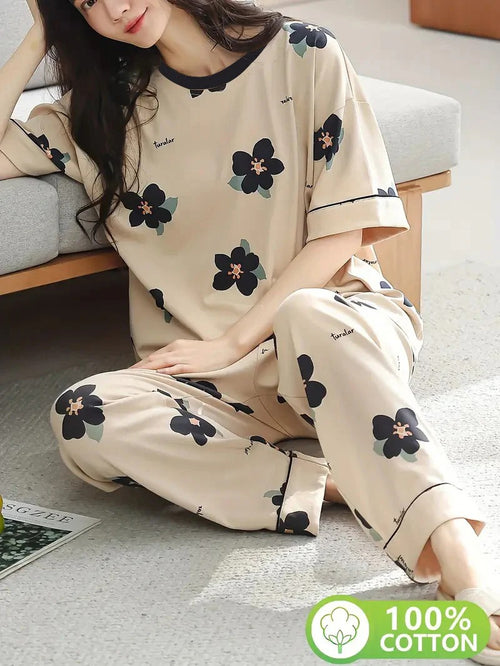 Big Flowers Printed Night Suit for Women – Soft & Comfortable Sleepwear Set