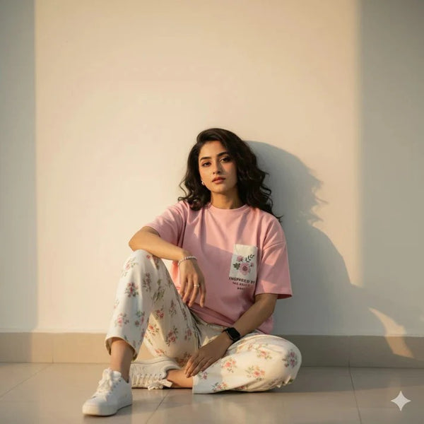 Flower Printed Night Suit for Women – Premium Cotton Jersey Summer Sleepwear